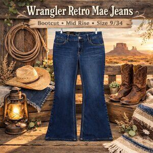 NWT Wrangler Retro Mae Bootcut Jeans Dark Wash Mid Rise 9/34